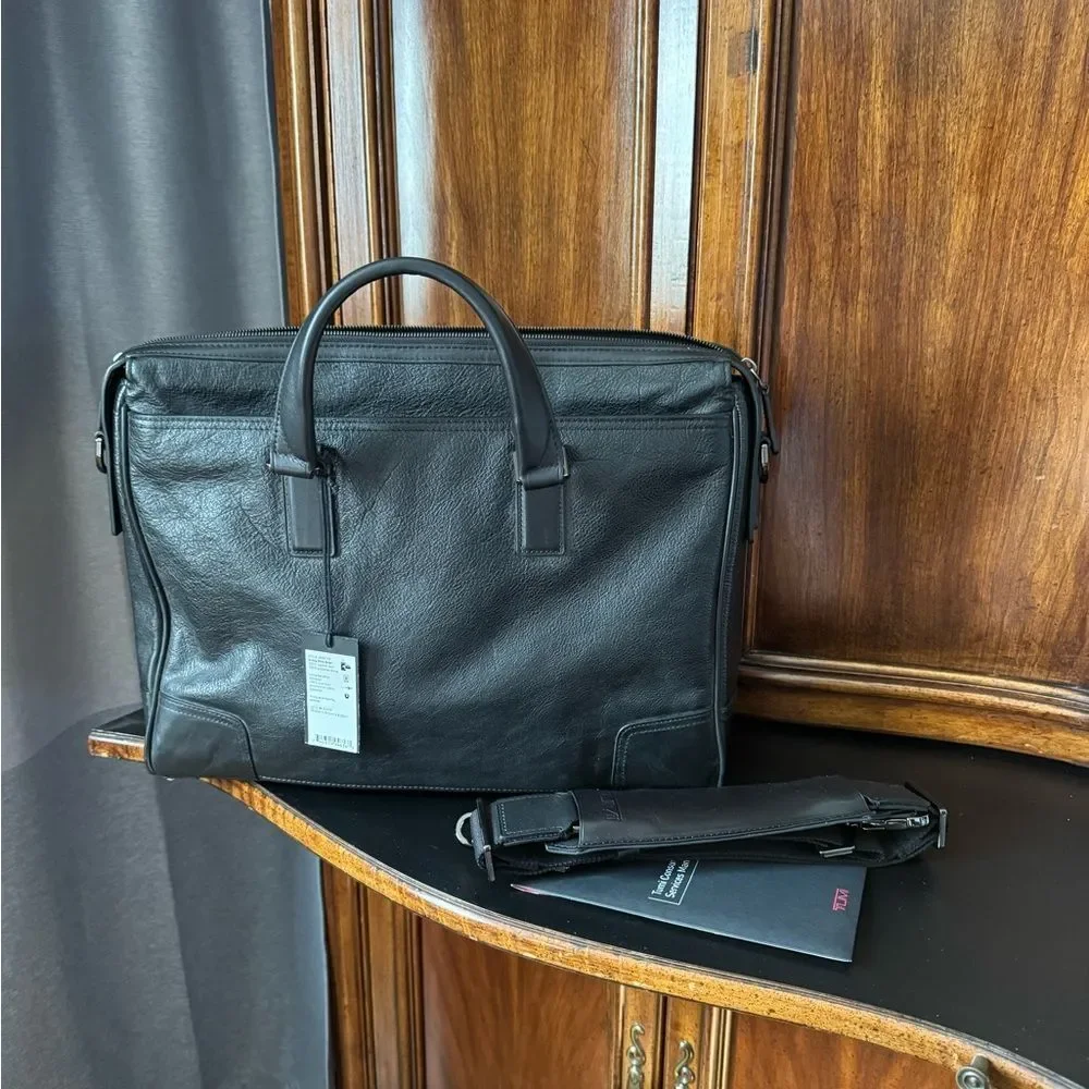 TUMI Black Leather Briefcase for Men